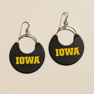 Black University of Iowa Nina Leather Hoop Earrings - Nickel & Suede
