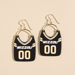 Black University of Missouri Football Jersey Earrings - Nickel & Suede