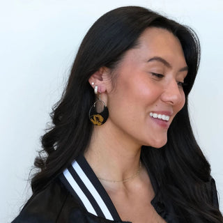Black University of Missouri Tiger Nina Leather Hoop Earrings - Nickel & Suede