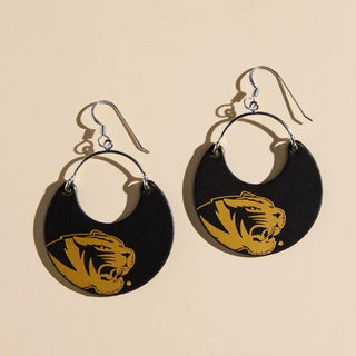 Black University of Missouri Tiger Nina Leather Hoop Earrings - Nickel & Suede