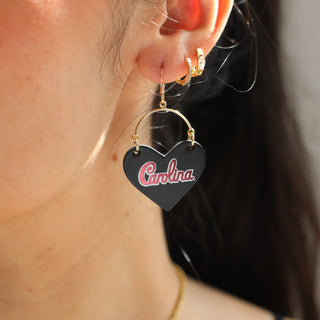 Black University of South Carolina Lover Heart Hoop Earrings - Nickel & Suede