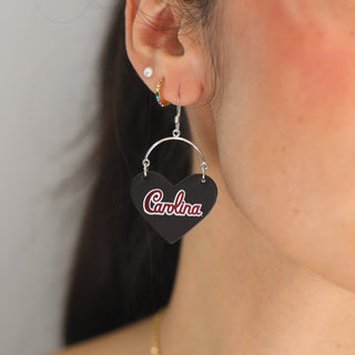 Black University of South Carolina Lover Heart Hoop Earrings - Nickel & Suede