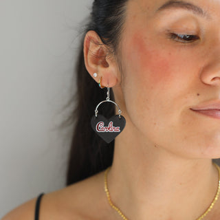 Black University of South Carolina Lover Heart Hoop Earrings - Nickel & Suede