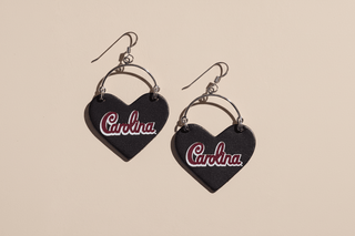 Black University of South Carolina Lover Heart Hoop Earrings - Nickel & Suede