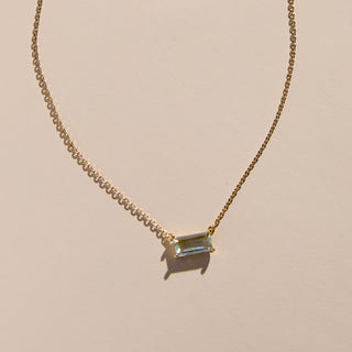 Blue Baguette Stone Necklace - Nickel & Suede