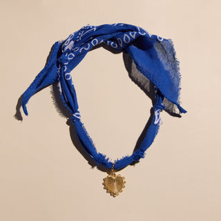 Blue Bandana Necklace - Nickel & Suede