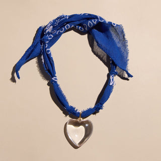 Blue Bandana Necklace - Nickel & Suede