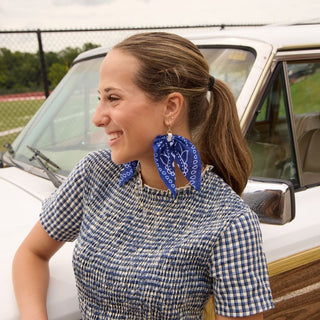 Blue Bandana Statement Earrings - Nickel & Suede