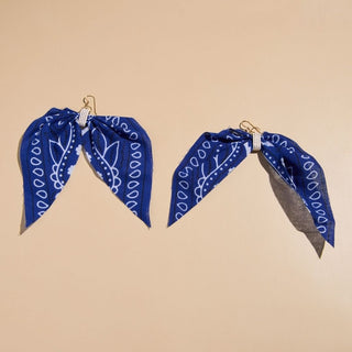 Blue Bandana Statement Earrings - Nickel & Suede