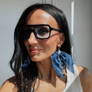 Blue Bandana Statement Earrings - Nickel & Suede
