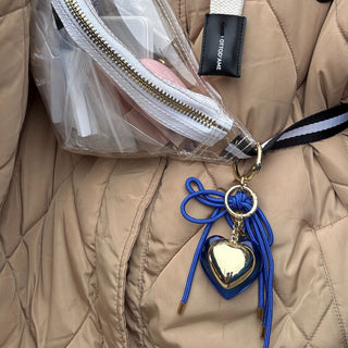 Blue Heart & Cord Bag Charm - Nickel & Suede