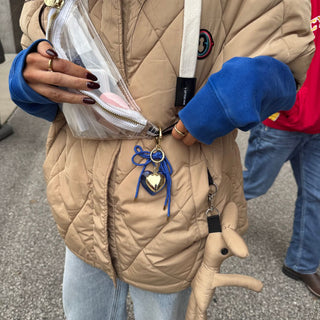 Blue Heart & Cord Bag Charm - Nickel & Suede