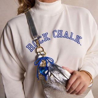 Blue Heart & Cord Bag Charm - Nickel & Suede