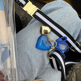 Blue Heart & Cord Bag Charm - Nickel & Suede