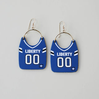 Blue Liberty High School Football Jersey Earrings - Nickel & Suede