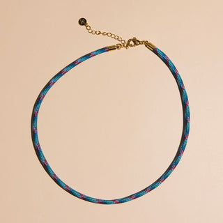 Blue Oasis Minimalist Cord Necklace - Nickel & Suede