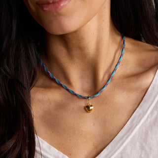 Blue Oasis Minimalist Cord Necklace - Nickel & Suede