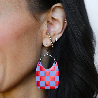 Blue & Red Checkmate Charlies - Nickel & Suede