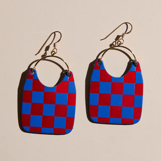 Blue & Red Checkmate Charlies - Nickel & Suede