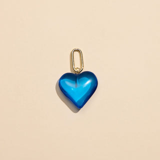 Blue Small Acrylic Heart Charm - Nickel & Suede
