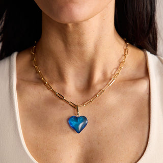 Blue Small Acrylic Heart Charm - Nickel & Suede
