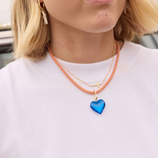 Blue Small Acrylic Heart Charm - Nickel & Suede