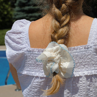 Blue Trim Lace Oversized Scrunchie - Nickel & Suede