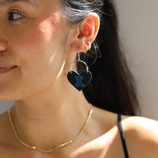 Blue University of Illinois Lover Heart Hoop Earrings - Nickel & Suede