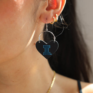 Blue University of Illinois Lover Heart Hoop Earrings - Nickel & Suede