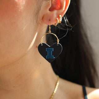 Blue University of Illinois Lover Heart Hoop Earrings - Nickel & Suede