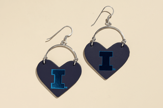Blue University of Illinois Lover Heart Hoop Earrings - Nickel & Suede