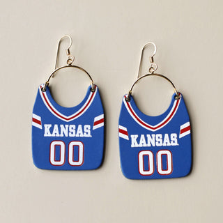 Blue University of Kansas Football Jersey Earrings - Nickel & Suede