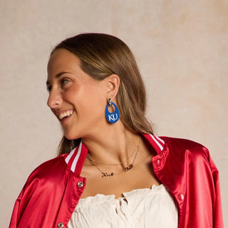 Blue University of Kansas Olivia Leather Hoop Earrings