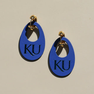 Blue University of Kansas Olivia Leather Hoop Earrings - Nickel & Suede