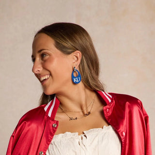 Blue University of Kansas Olivia Leather Hoop Earrings - Nickel & Suede