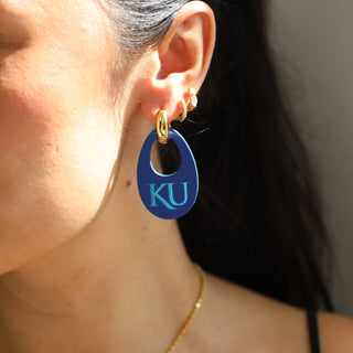 Blue University of Kansas Olivia Leather Hoop Earrings - Nickel & Suede