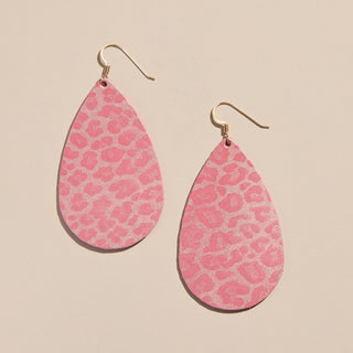 Blush Leopard Shimmer Teardrops - Nickel & Suede