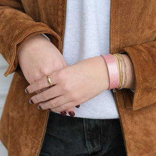 Blush Leopard Shimmer Thin Cuff - Nickel & Suede