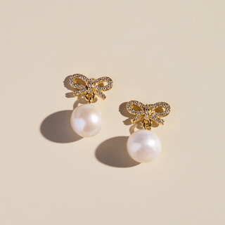 Bow and Pearl Studs - Nickel & Suede