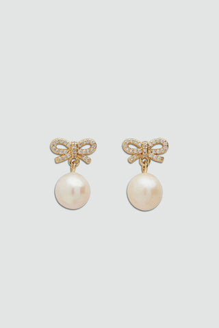 Bow and Pearl Studs - Nickel & Suede