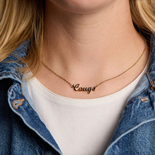 Brigham Young University "COUGS" Script Necklace - Nickel & Suede
