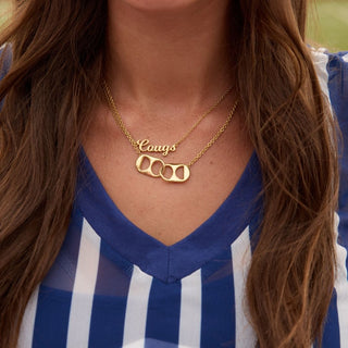 Brigham Young University "COUGS" Script Necklace - Nickel & Suede