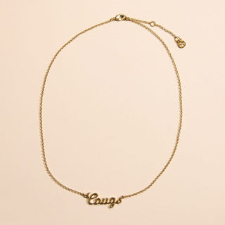 Brigham Young University "COUGS" Script Necklace - Nickel & Suede