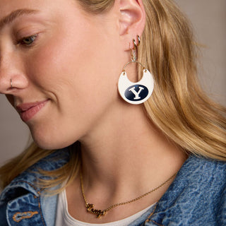 Brigham Young University White BYU Nina Leather Hoop Earrings - Nickel & Suede