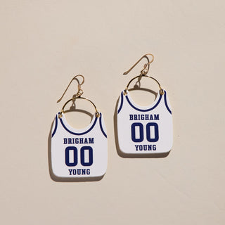 Brigham Young University White Cosmo Jersey Earrings - Nickel & Suede