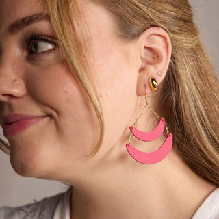 Bright Melon Rio Crescent Statement Earrings - Nickel & Suede
