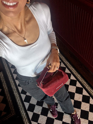 Brigitte Suede Mini Bag in Sangria - Nickel & Suede