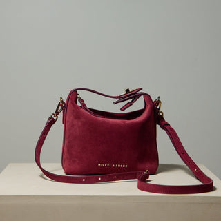 Brigitte Suede Mini Bag in Sangria - Nickel & Suede