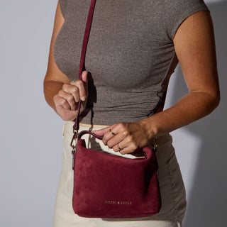 Brigitte Suede Mini Bag in Sangria - Nickel & Suede