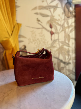 Brigitte Suede Mini Bag in Sangria - Nickel & Suede